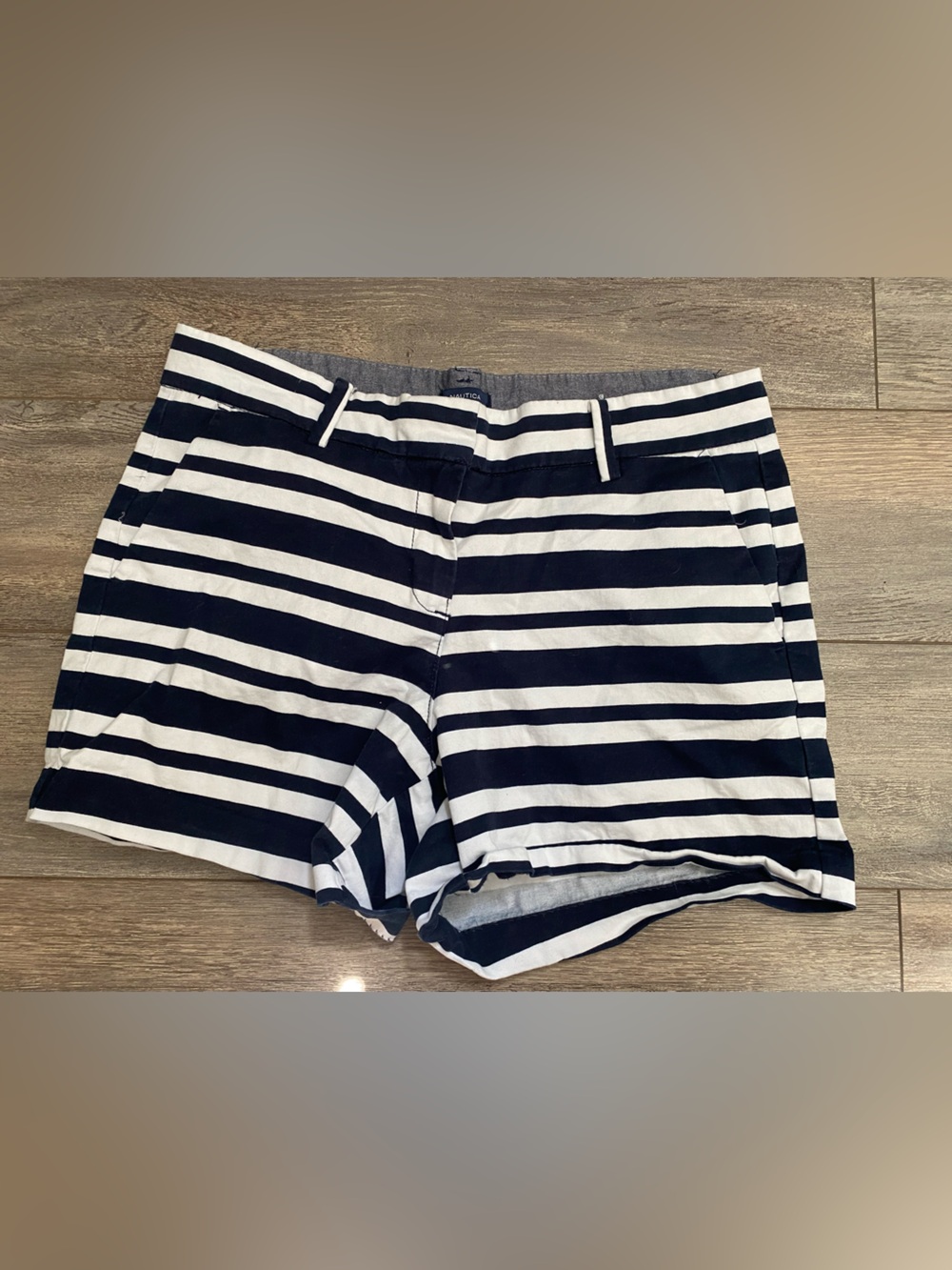 Nautica Navy and White Striped Women’s Bermuda Shorts